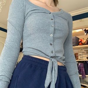 Hollister grey tie front, long sleeve with buttons
